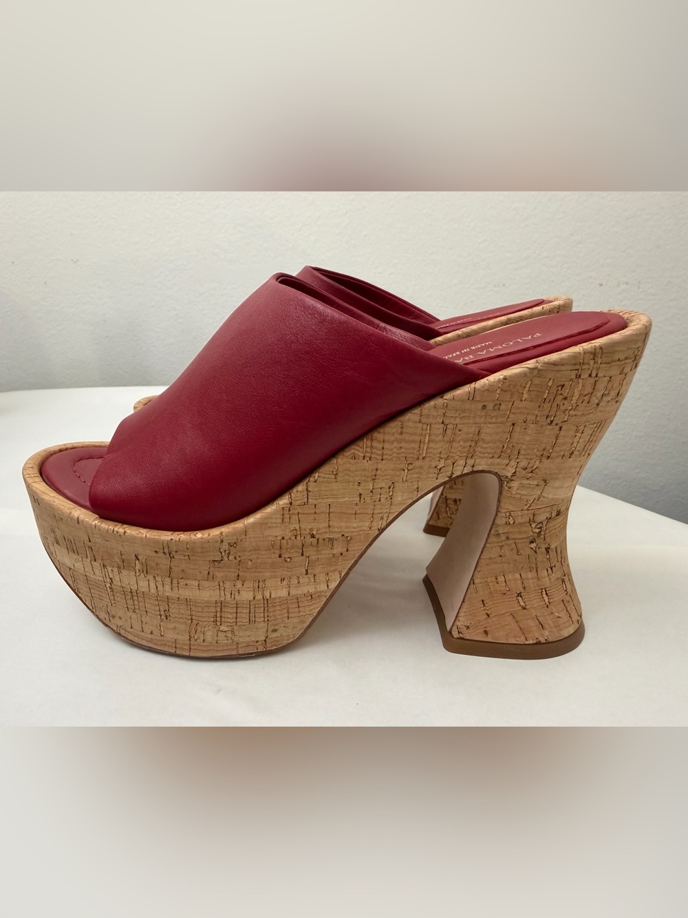 Paloma Barceló Red Leather Cork Platform Mules